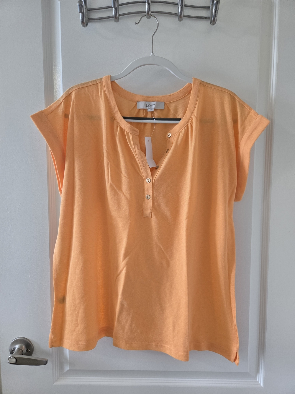 LOFT Women's Neon Orange Short Sleeve Henley Top